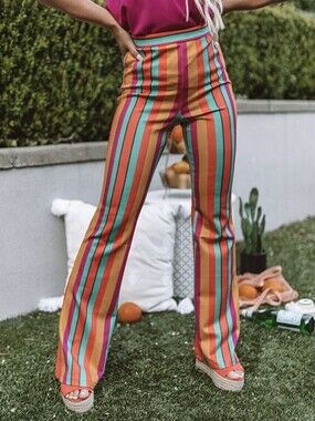 Impressions You're A Rockstar Stripe Flare Pants Medium NEW